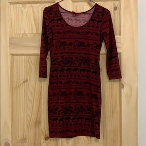 Burgundy and black elephant pattern dress